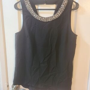 White embellished neck sleeveless tank top